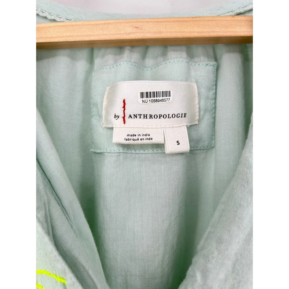 Anthropologie Somerset Mini Dress Small Linen Blend Mint Embroidered - Picture 3 of 7